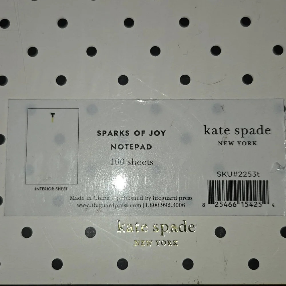 New Kate Spade New York Sparks Of Joy Polka Dot 100 Pg Notebook Initial T Sealed